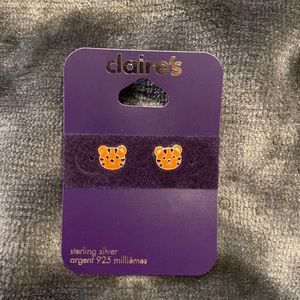 Claires sterling silver earrings orange tiger $19 CAD retail NWT
